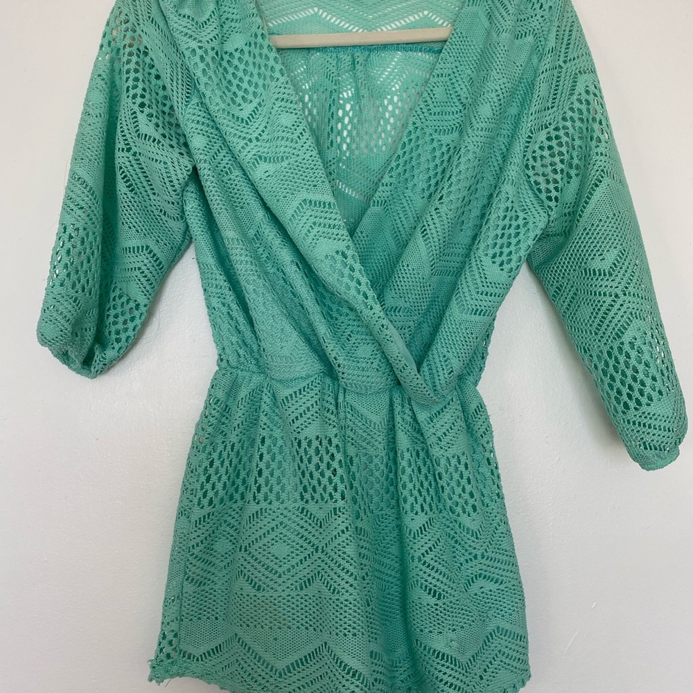 Sea Foam Blue Crochet Romper